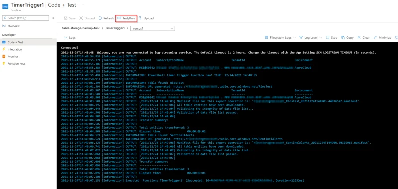 Automate table storage backups using Azure Function