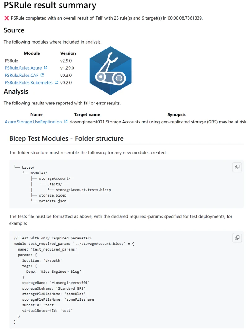 Bicep modules with PSRule – Testing, documentation, CI Pipeline & examples