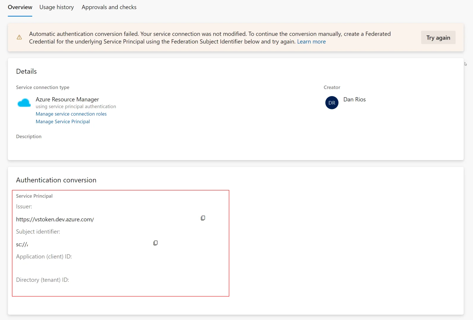 Azure DevOps Service Principal to Federated identity conversion