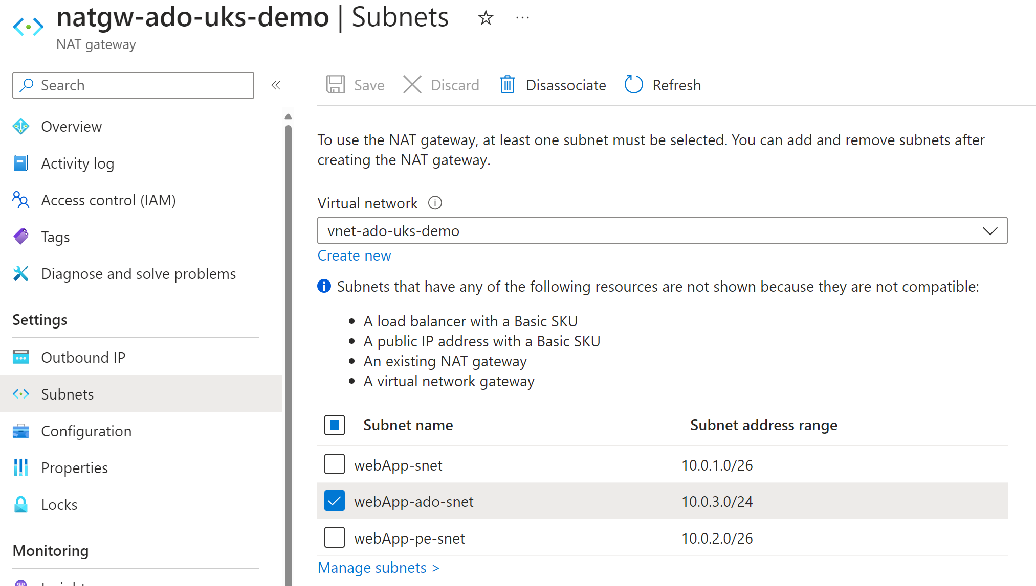 NAT gateway subnet