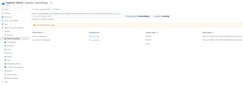 Compliance with Azure Bastion: Session recording