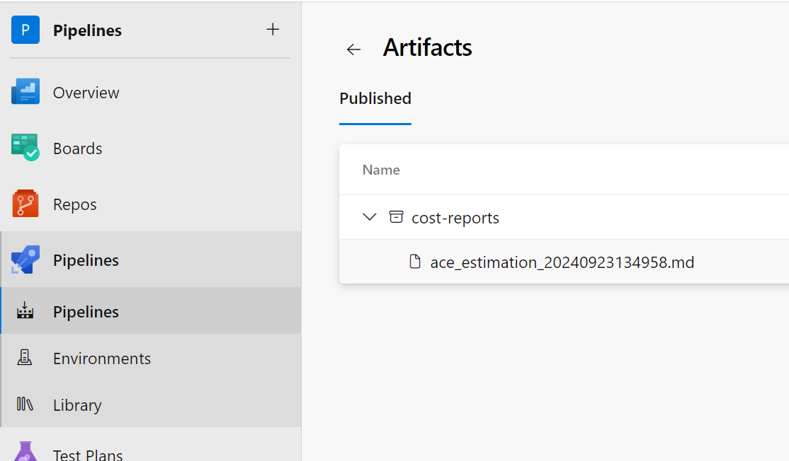 Pipeline Artifact - azure cost estimator