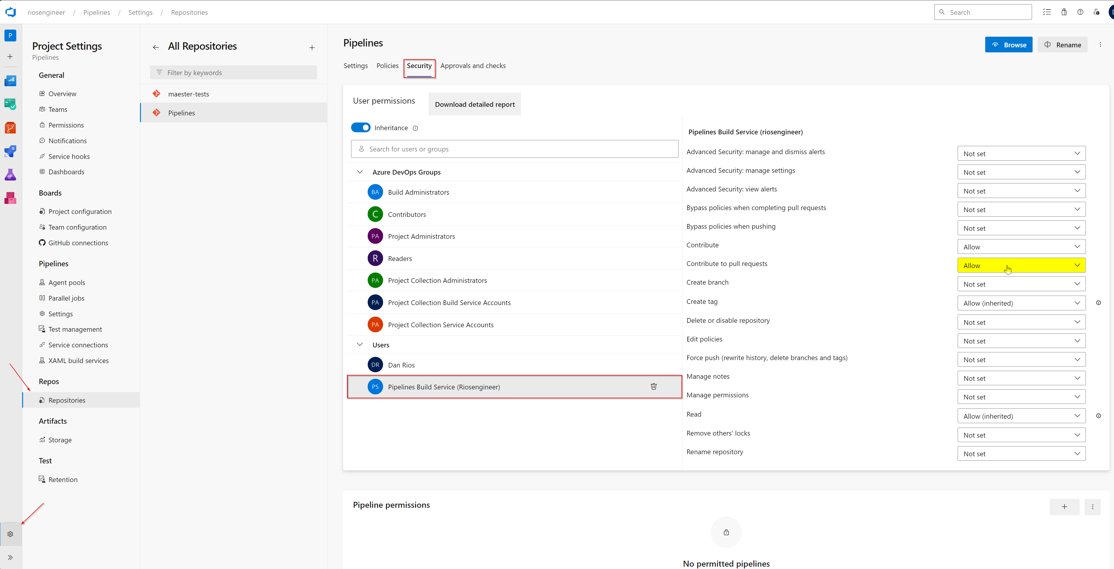 Build Service permissions - azure cost estimator