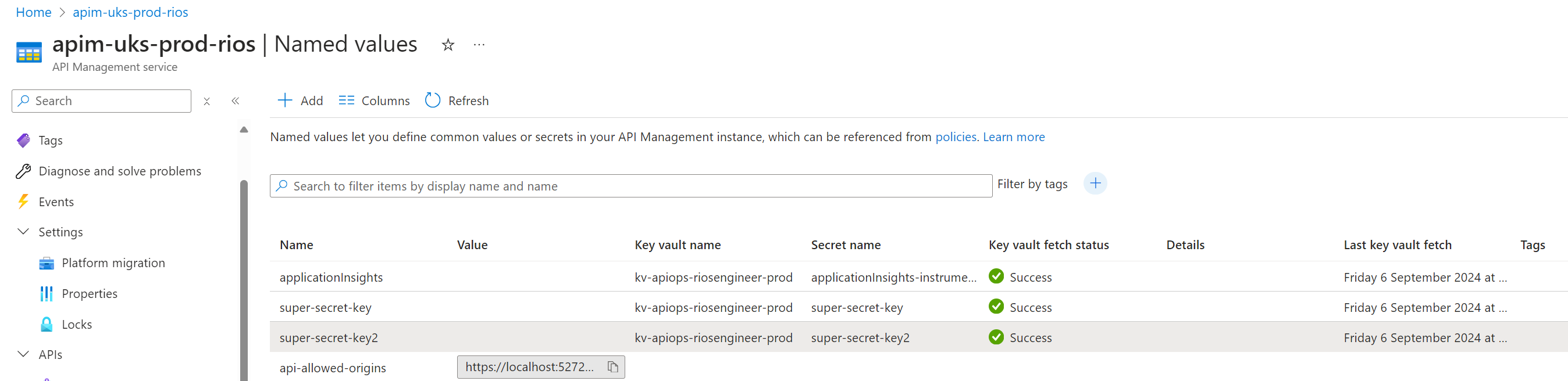 APIM Named values