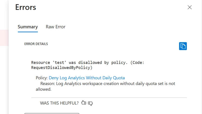 Azure Policy: Deny Log Analytics Workspaces creation without Daily Quota