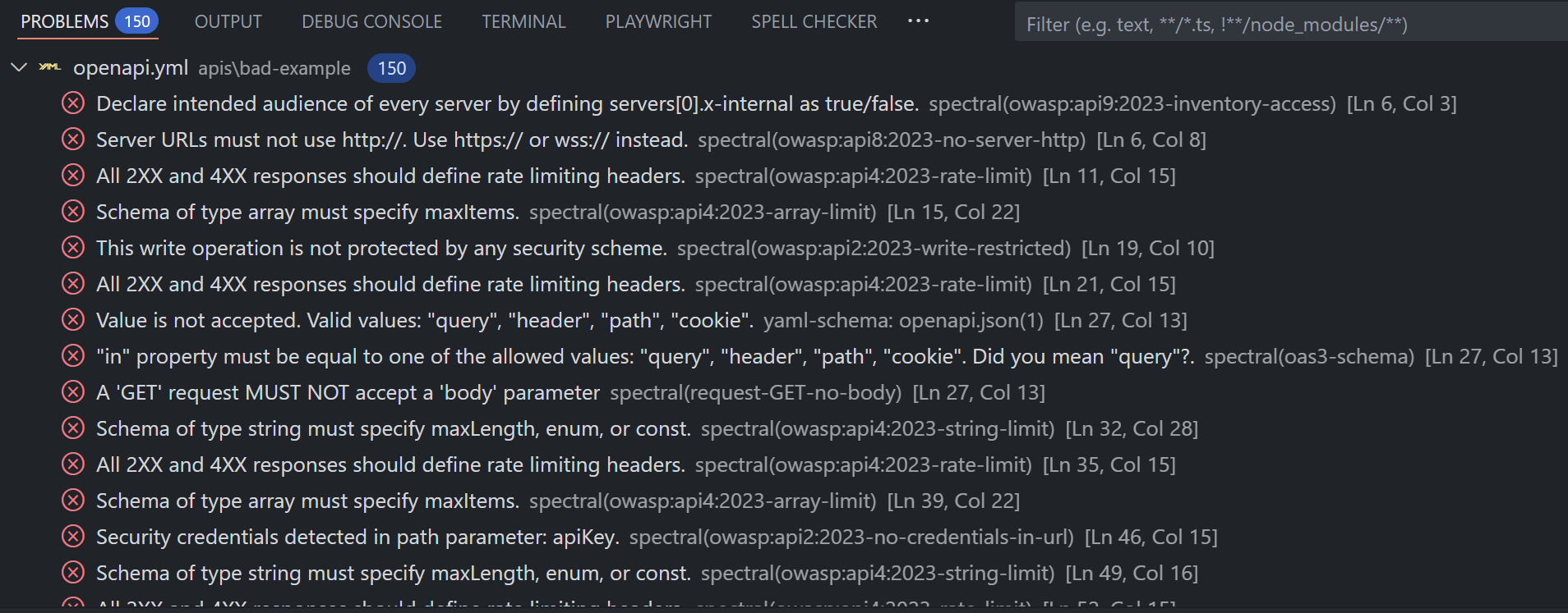 Spectral VS Code linting example